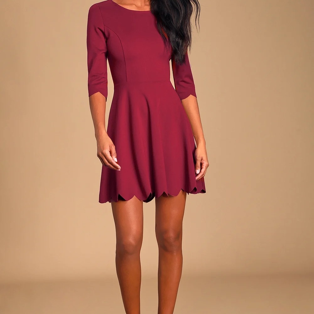 Lulu’s Cumulonimbus Clouds Burgundy Skater Dress